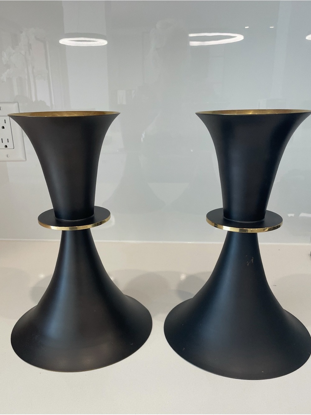 Elegant Black and Gold Metal Candle Holders - Set of 2